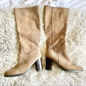 NINE WEST Women's sz 7 Light Brown Suede Leather Tall Knee High Block Heel Boots